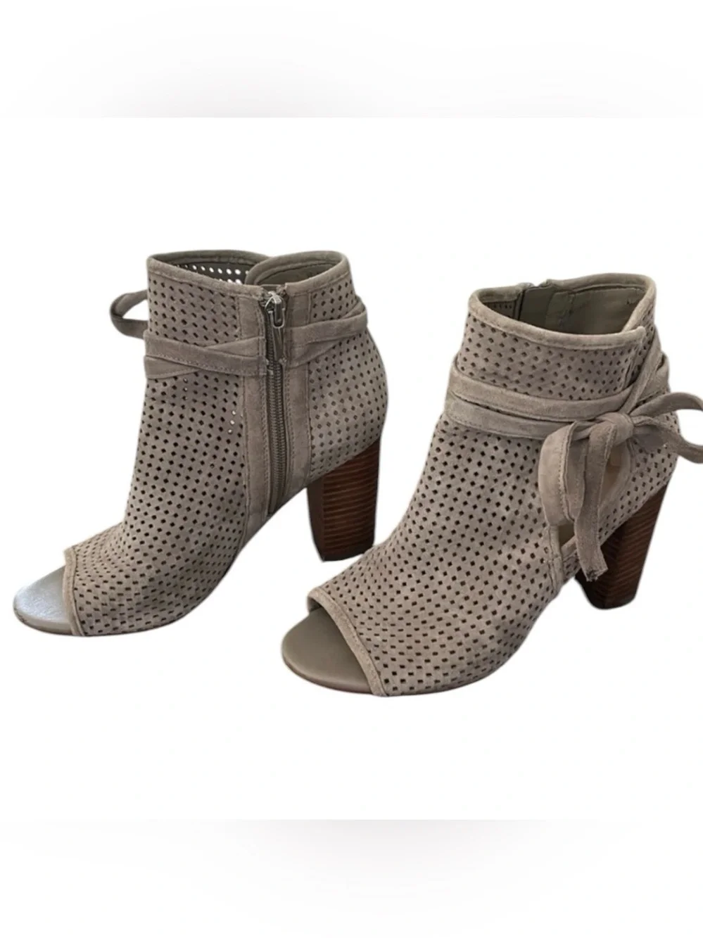 Sam Edelman Ellery Leather Perforated Peep Toe Booties Taupe Size 6M
